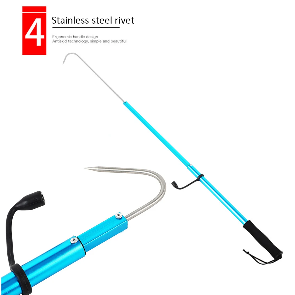 Telescopic Fishing Gaff Retractable Fishing Spear Hook Tackle with Soft EVA Nonslip Handle for Saltwater Offshore Ice Tool