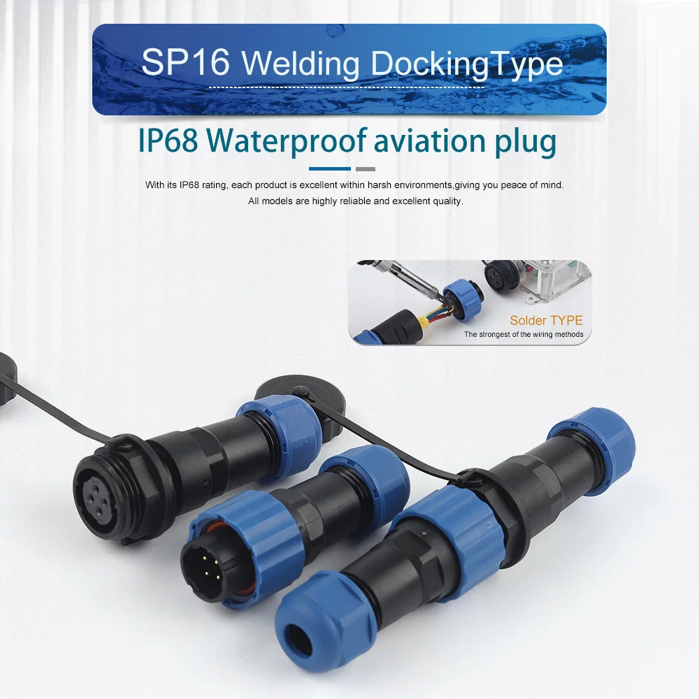 SP16 Aviation Connector Male Plug And Female Socket 2/3/4/5/6/7/9 Pin IP68 Waterproof Wire Cable Docking Connection Outdoor