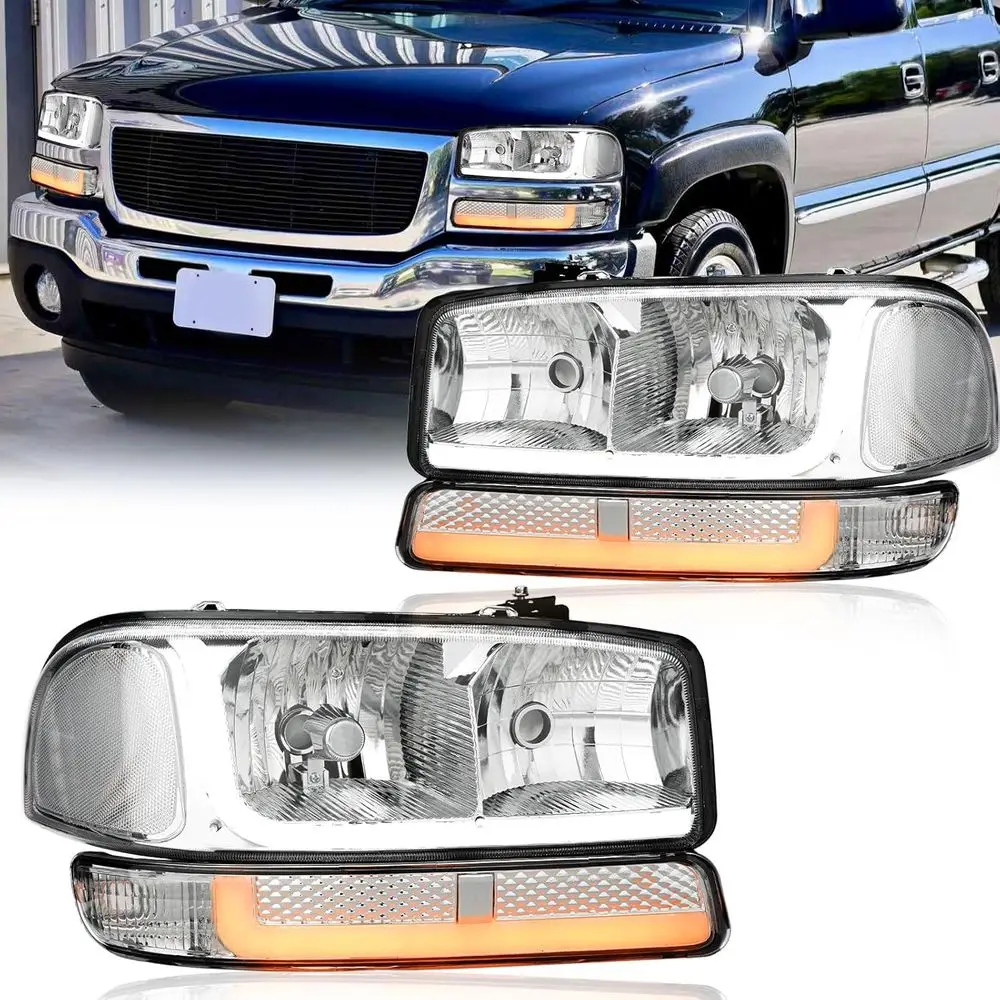 

Clear Reflector Chrome Housing LED Headlights for 1999-2007 GMC Sierra & 2000-2006 Yukon XL 1500 2500