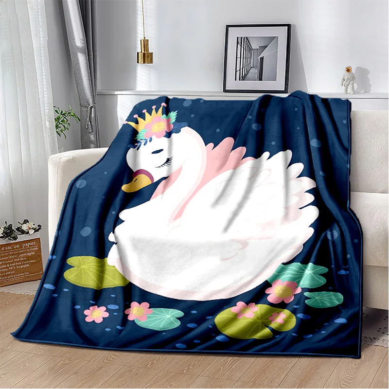 Hd Cartoon Schattige Zwaan Cygnus Zachte Pluche Deken, Flanellen Deken Gooien Deken Voor Woonkamer Slaapkamer Bed Sofa Kids Cover Gitt 3d