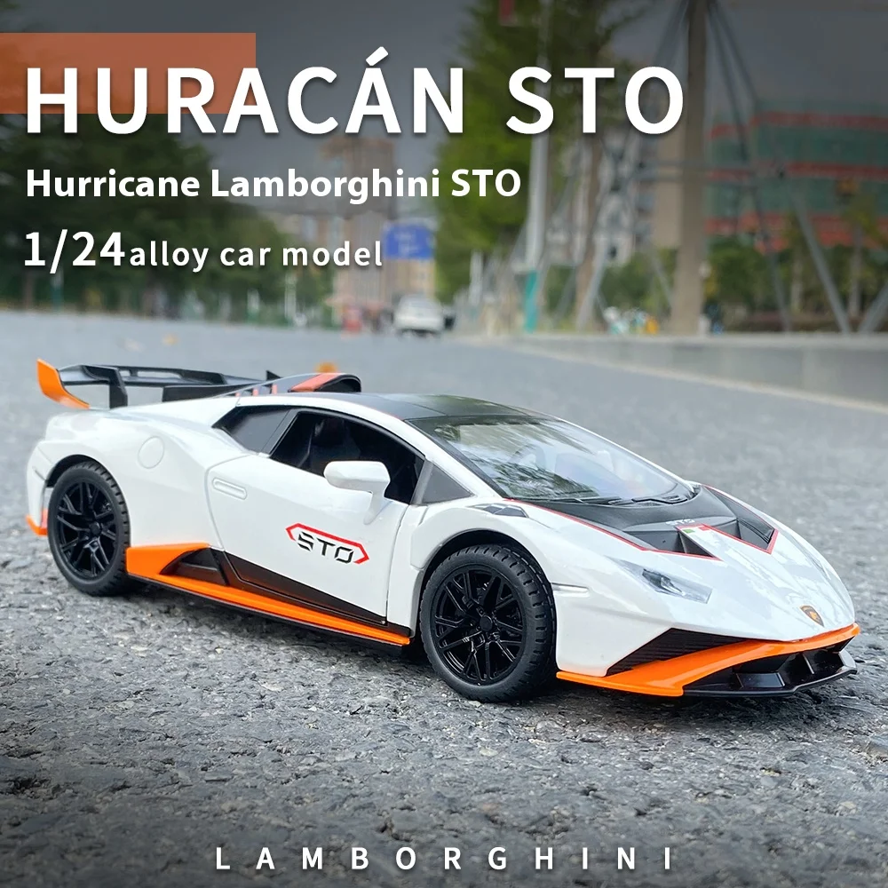 1:24 Lamborghini Huracan STO V10 Supercar Model Alloy Die Cast Vehicle Model Sound and Light Pull Back Model Car Gifts