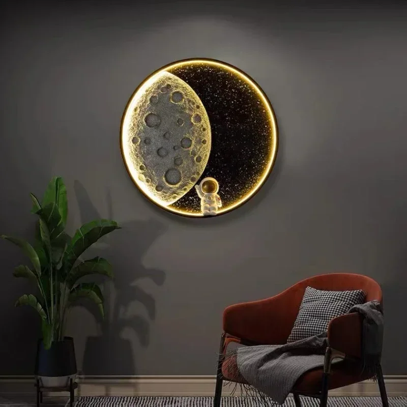 

Modern Creative Moon Wall Light Resin Astronaut LED Lamp for Bedroom Study Living Room Corridor Home Decor Night Ring Fixtures