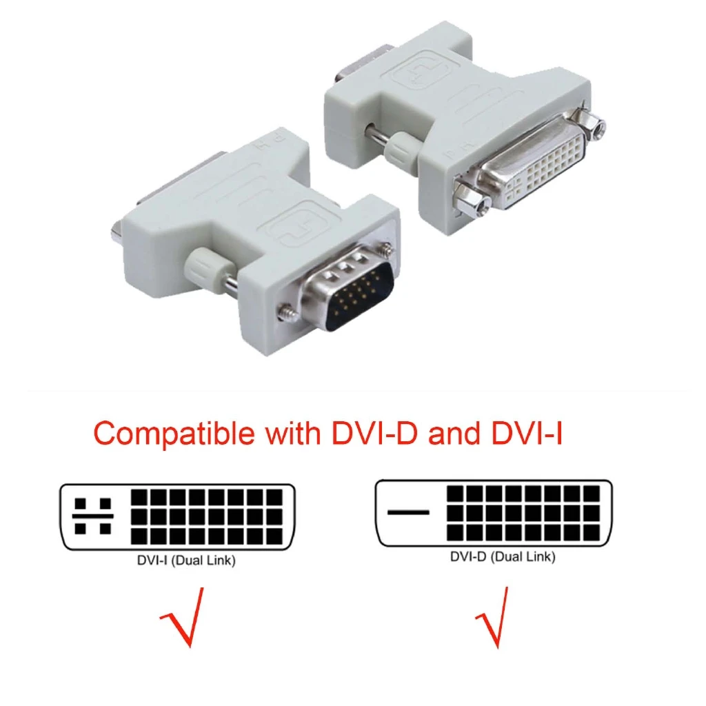 Nowy adapter DVI męski na VGA męski DVI-D 24 + 1 DVI-I 24 + 5 podwójny konwerter adaptera