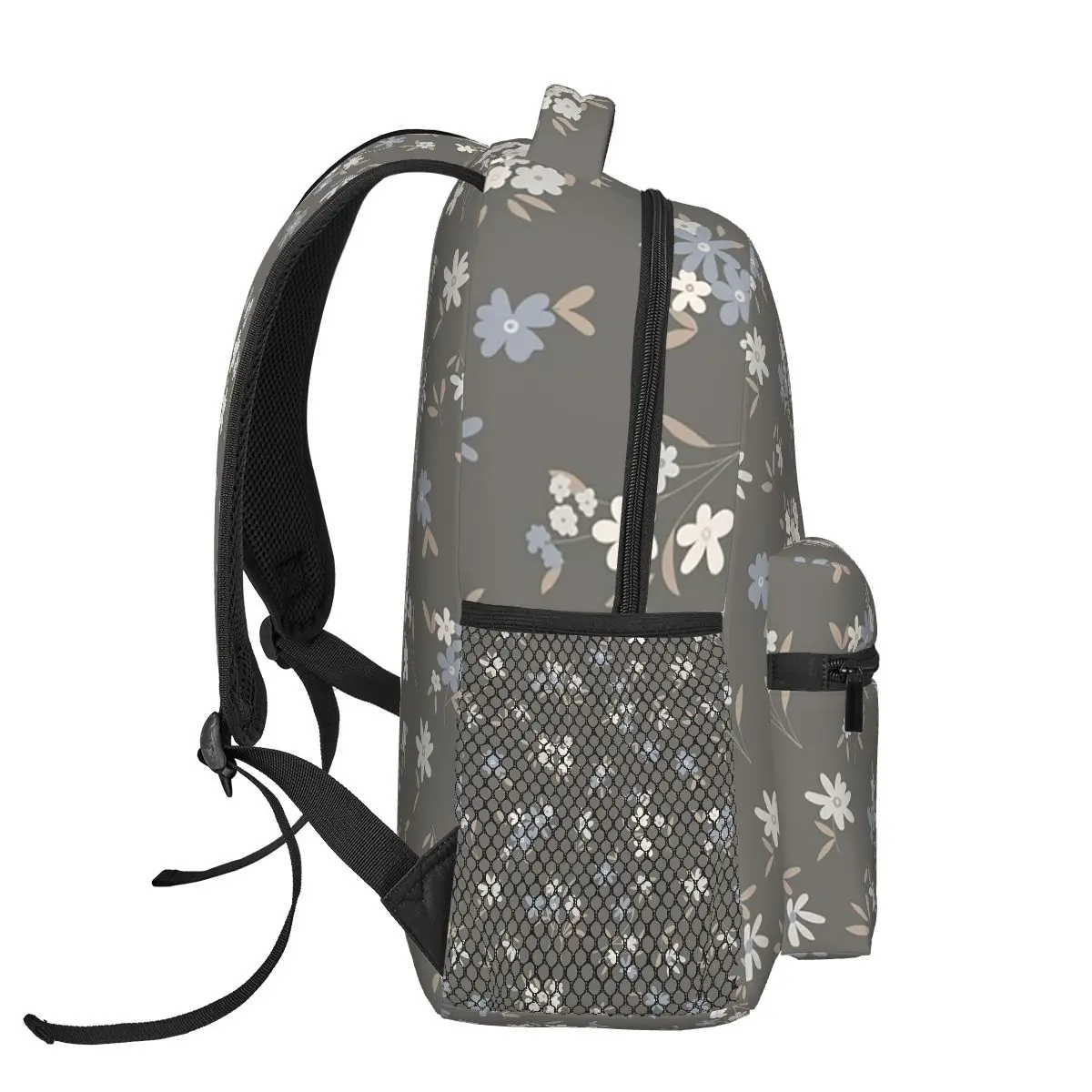 Grey Ditsy Floral Backpacks Boys Girls Bookbag Students School Bags Cartoon Travel Rucksack Shoulder Bag Large Capacity