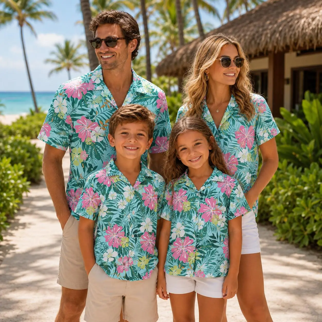 Summer Men's Family Wear Beach Hawaiian Shirt Tropical Summer Style Plant Flower Pattern Print  Shirt Vacation Gift Child T-Shir