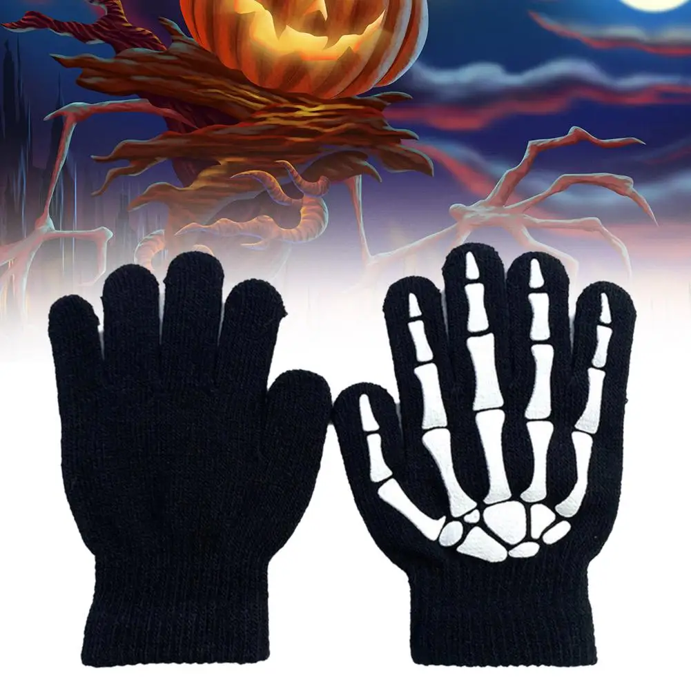 Children Kids Halloween Gloves Luminous Skull Baby Boys Girls Winter Warm Gloves Kids Mittens Gloves For Halloween Gift