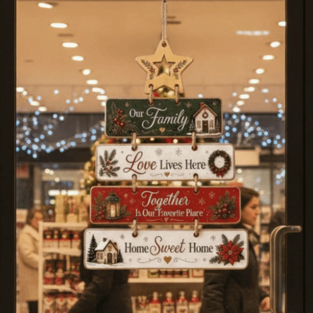 Holiday Hanger Tiered Christmas Door Sign Vintage Rustic Hanging Welcome Board Handcrafted Multi-layered Wooden Plaque Teachers