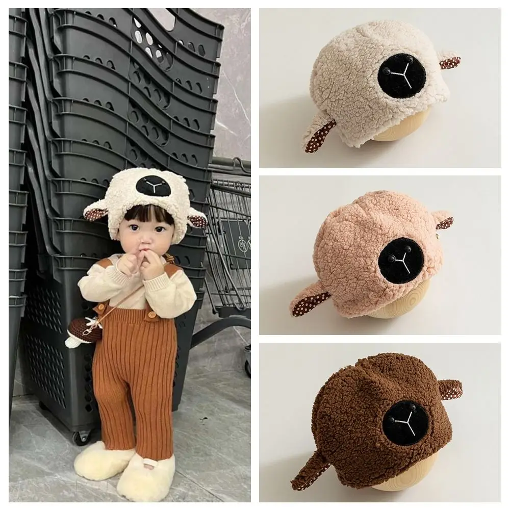 Cute Sheep Hat Children Lamb Faux Fur Bucket Hat Winter Warm Kids Bob Panama Cap Girls Fisherman Cap Plush Bonnet