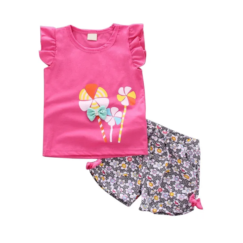 Summer Baby Toddler Girl Fashion Sleeveless Windmill Bow-knot T-shirt Tee Flower Shorts Outfits Set