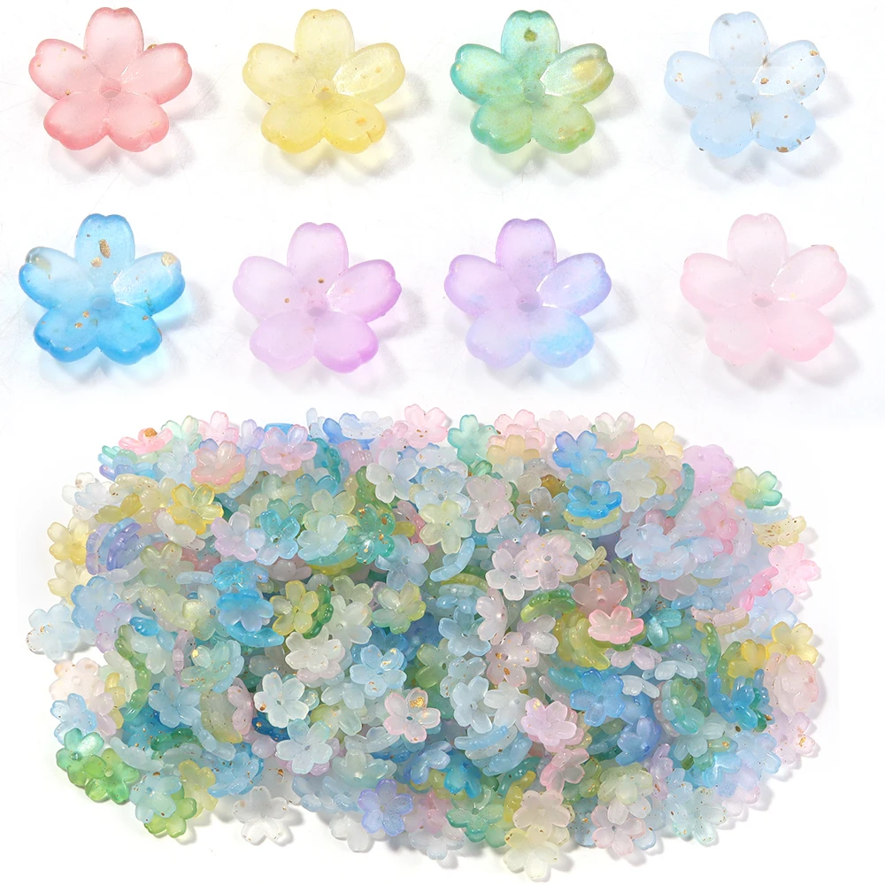 200pcs 11mm Acrylic Flowers Beads Colorful Five Petals Flower Loose Beads For Jewelry Making DIY Necklace Earrings Accessories