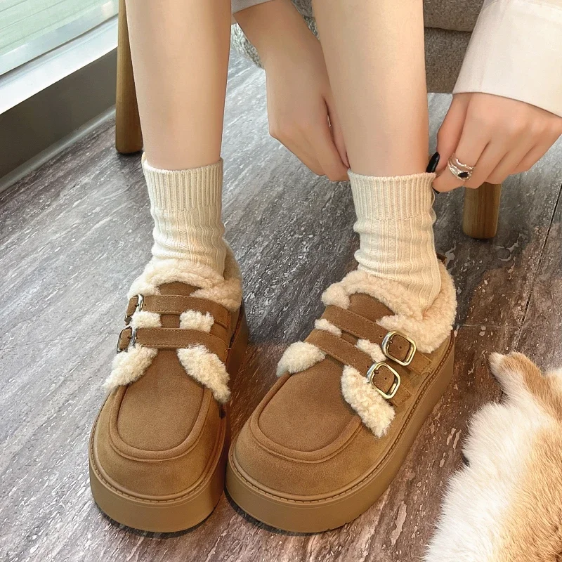 

Woman Boots Versatile Buckle Simple Cotton Female Fashion Leather Boots Simple Non-slip Mujer Short Boots Thick Sole Cotton New