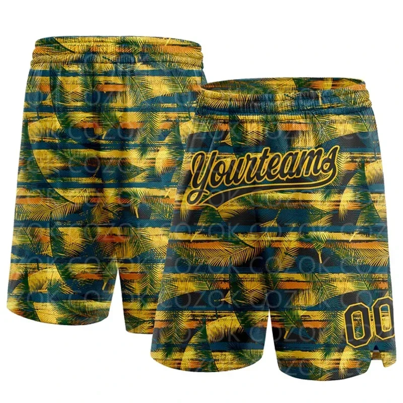 Custom Palm leaf Authentic Basketball Shorts 3D Printed Men Shorts Your Name Mumber Quick Drying Beach Shorts