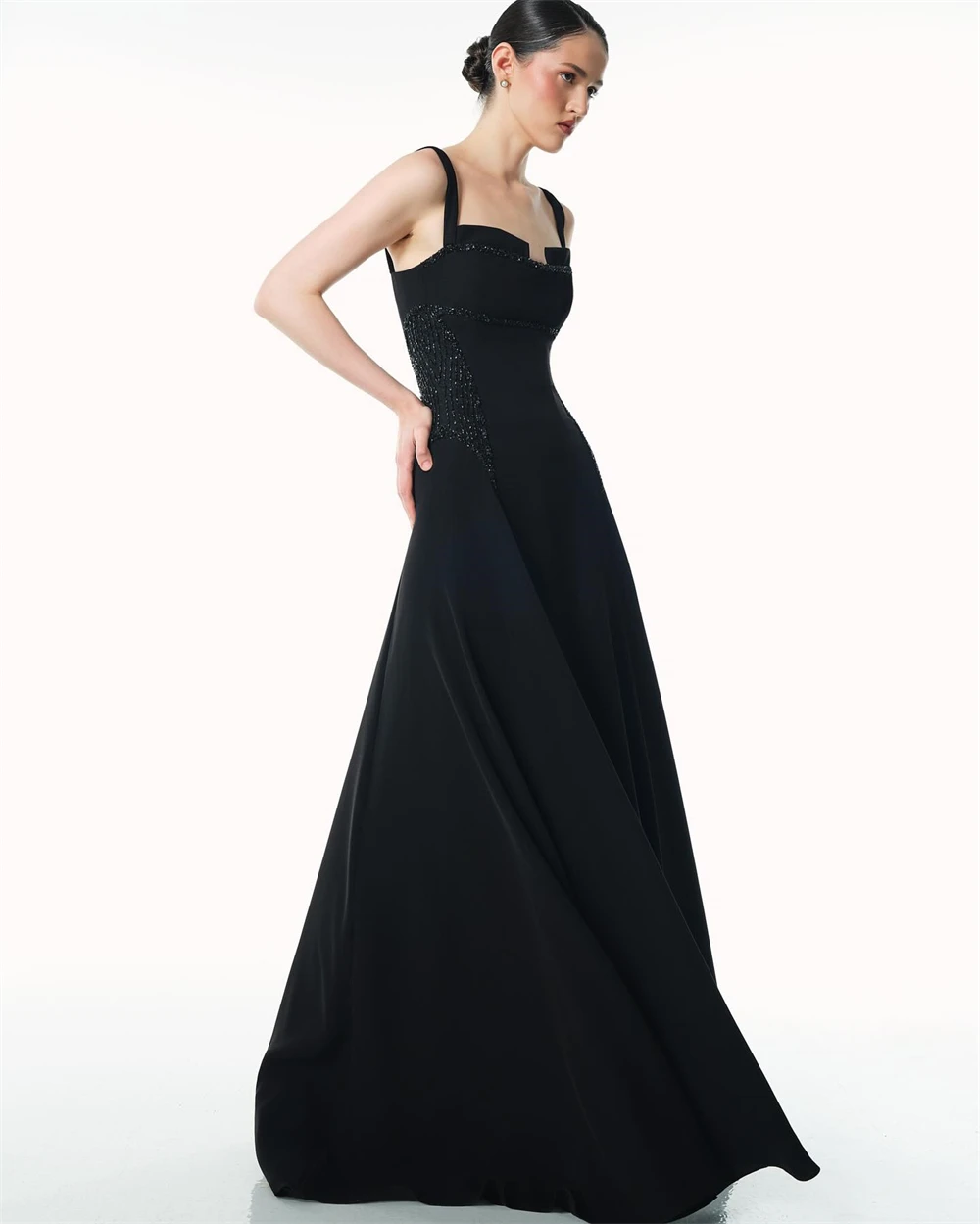 

Customized Luxury Black Jersey Evening Dresses Temperament Strapless Sleeveless Prom Dress Luxury Bespoke Occasion Gowns
