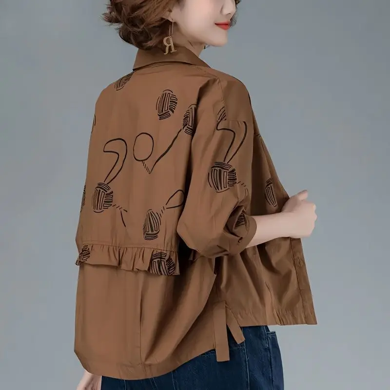 

Модная женская тонкая повседневная верхняя одежда больших размеров с принтом для весны и осени, свободного кроя, для женщин среднего возраста
