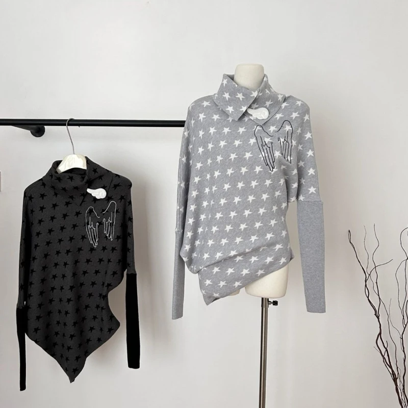 

Y2k Harajuku винтажная толстовка с принтом звезд, женская повседневная свободная рубашка 2000-х годов, эстетичная уличная толстовка с рукавами «летучая мышь»