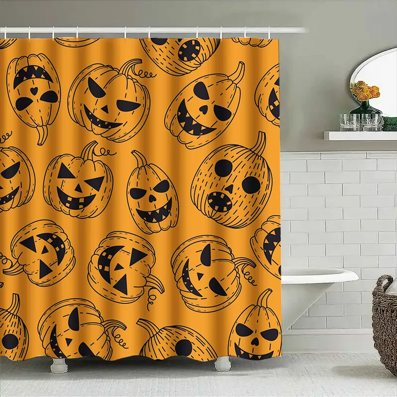 

Tuniu Halloween Black Orange Pumpkin Pattern Shower Curtain Spooky Cute Bathroom Decor Funny Fall Design
