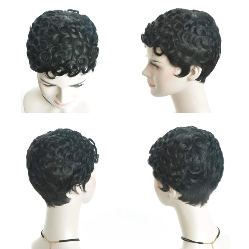 Fashion Short High Temperature Silk Synthetic Hair Pixie Cut Wigs for Women Glueless Brazilian Short Black Little Curly Wigs