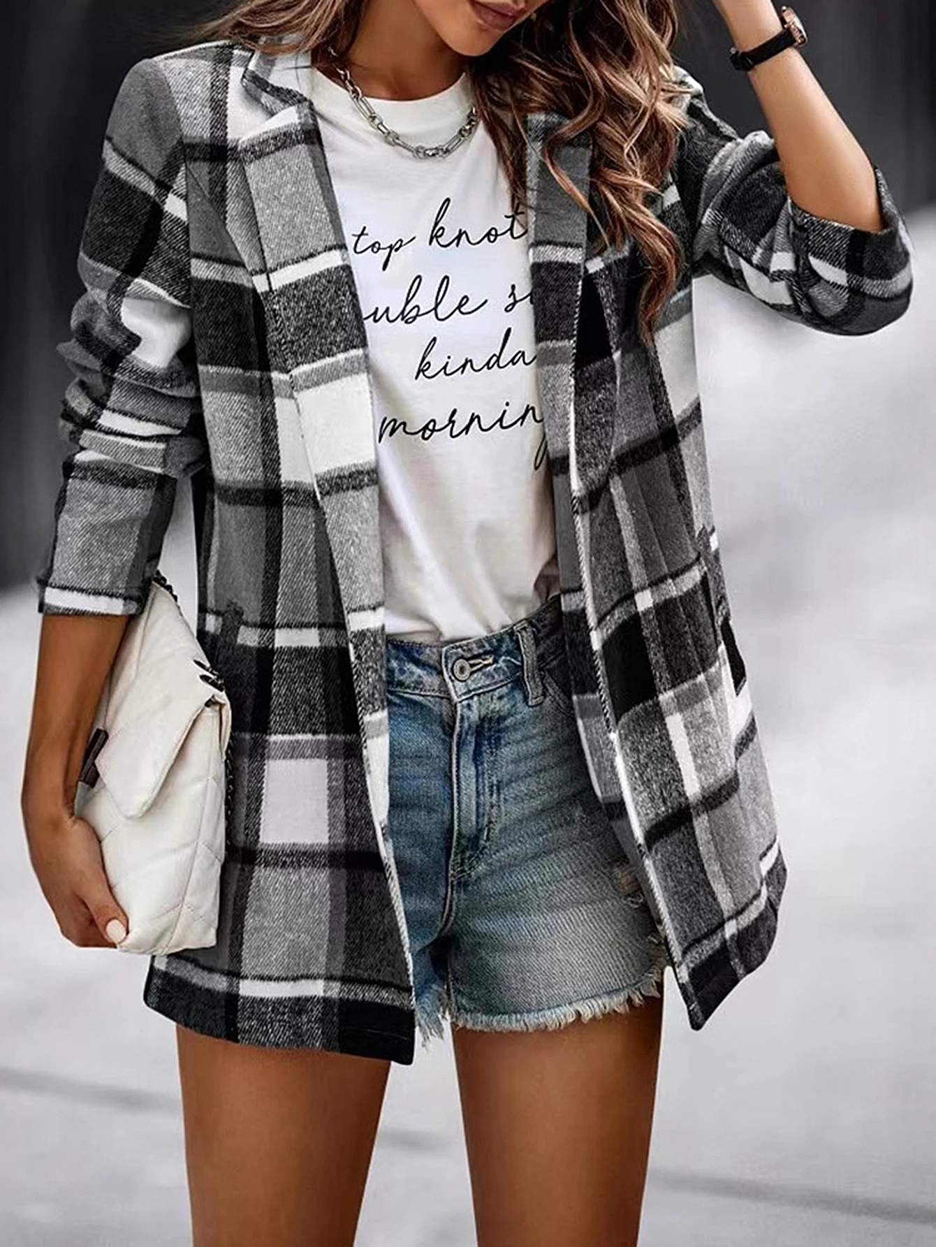 

Women's Coats Winter Fashion Business Long Sleeve V-Neck Plaid Button Front Retro Vintage Loose Coats For Women
