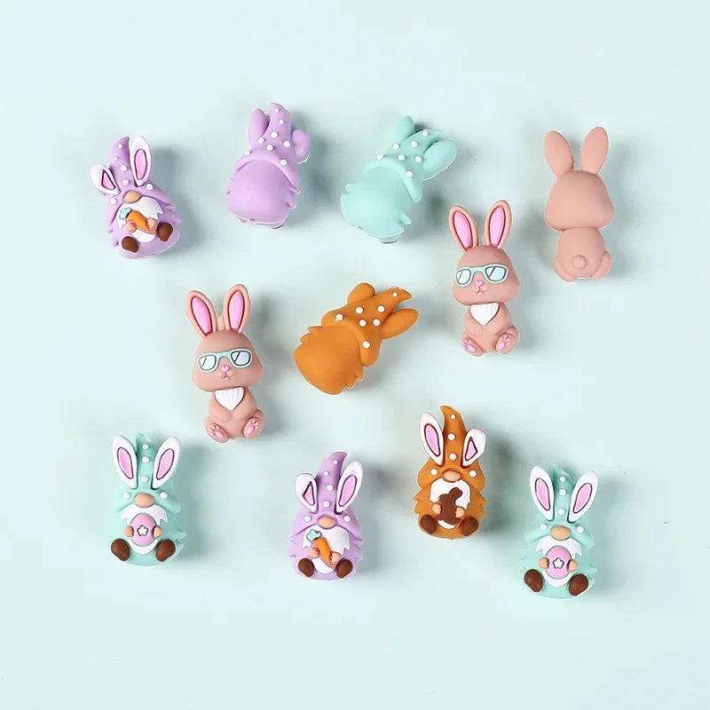 20Pcs 3D New Focal Silicone Beads Easter Bunny Rabbit BPA Free for Jewelry Making DIY Pen KeyChain Bracelet Necklace Accessories