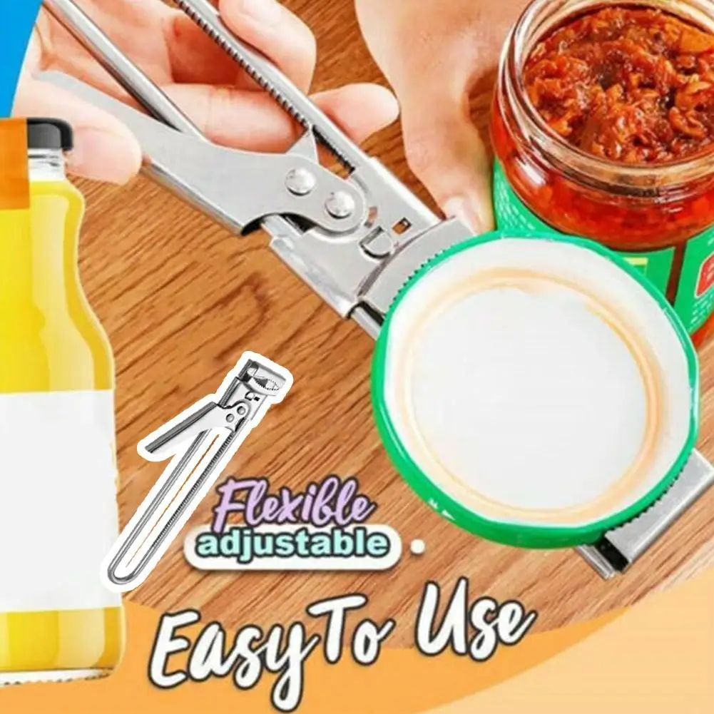 Adjustable Multi-Function Bottle Opener For Kitchen Tools Stainless Steel Lids Off Jar Opener Labor-Saving Screw Can Opener