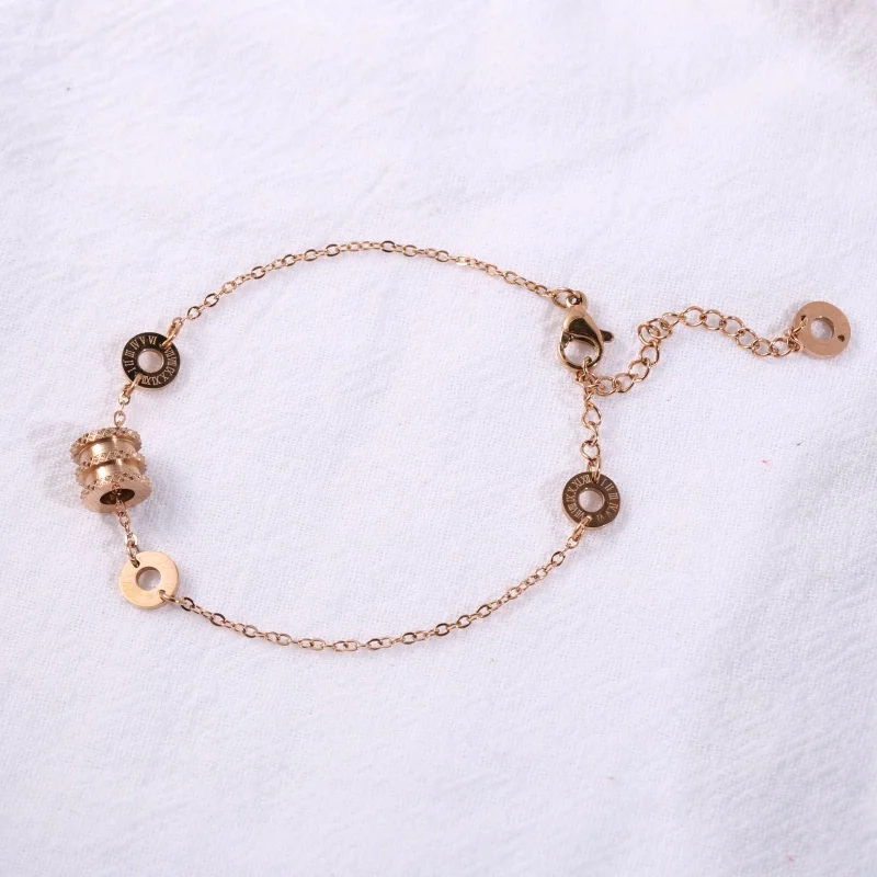 1 Piece Stainless Steel Rose Gold Plated Slim Waist Bracelet with Multi-Layer Carved Transfer Beads and Adjustable Extension Ring, Suitable for Women's Gentle and Intellectual Commuting Outfits, Simple Knit Shirt Pairing, Light Luxury Versatile Bracelet, Unique Gift for Girlfriends' Birthdays, Suitable for Daily Wear, Work, Dates, and Walks