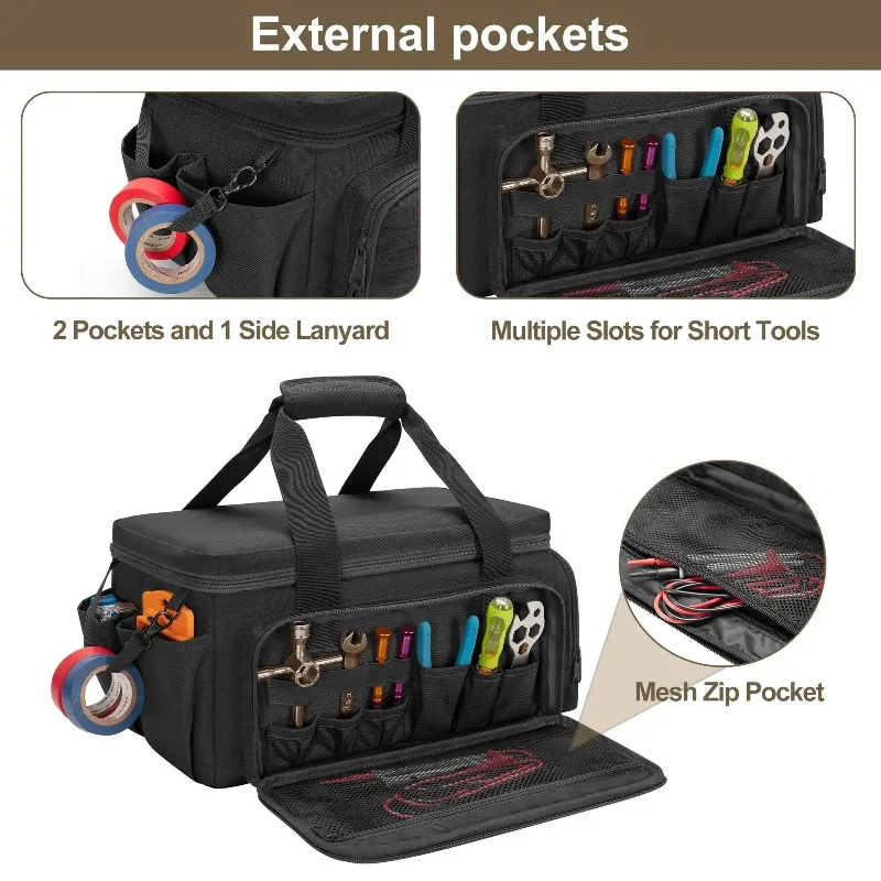 14" Heavy Duty Tactical Tool Bag Non-slip Base Multipurpose Organizer for Handymen Carpenters Durable Portable Tool Storage