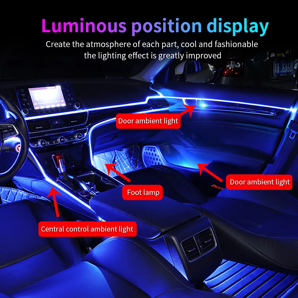 10/14/18 w 1 Led Car Ambient Lights 210 64 Color RGB Symphony Streamer Bluetooth Rainbow Acrylic Strips Atmosphere Lamp Kit 12V