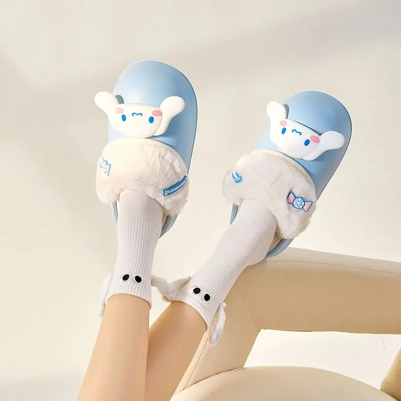 

Sanrio Warm Slippers Kuromi Cinnamoroll Hellokitty Mymelody Winter Waterproof Removable Cotton Slippers Ladies Wear Non-Slip