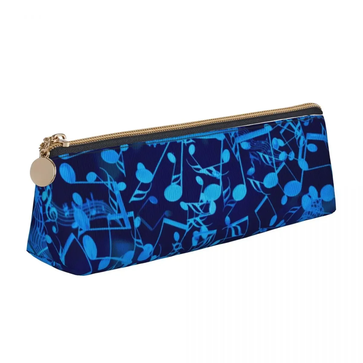 Music Notes Triangle Pencil Case Chaotic Blues For Teens Stationery Zipper  Box Kawaii Leather Pen Organizer