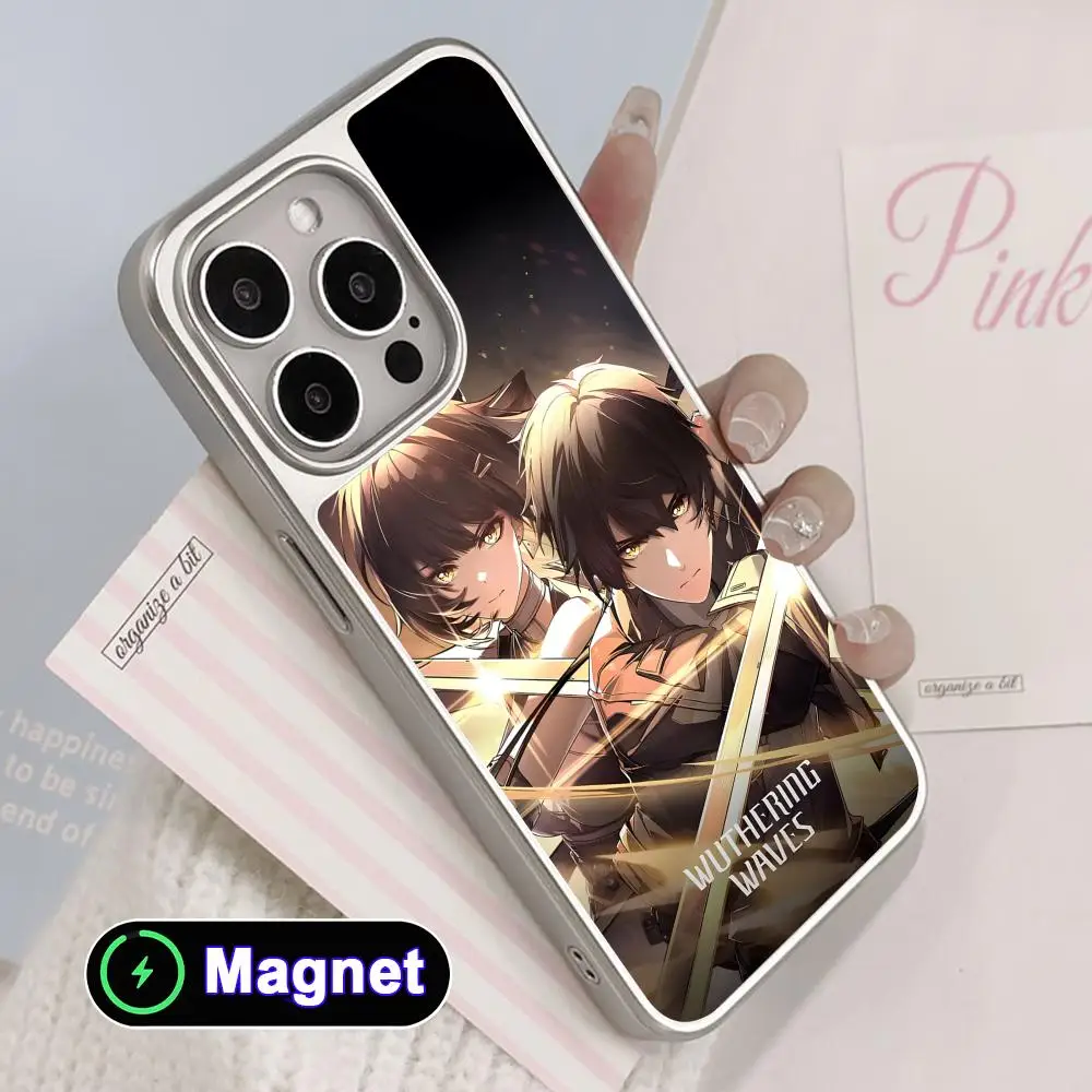 

Wuthering Waves Rover Phone Case for iPhone 17 16 15 14 13 12 11 Air Pro Max Plus Electroplated Silver Magnet Cover