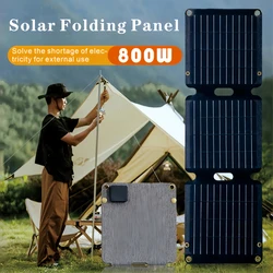 800W Solar Folding Panel Portable Bag USB+DC Output Solar Charger Outdoor Power Supply for Home Mobile Phone Power Generator