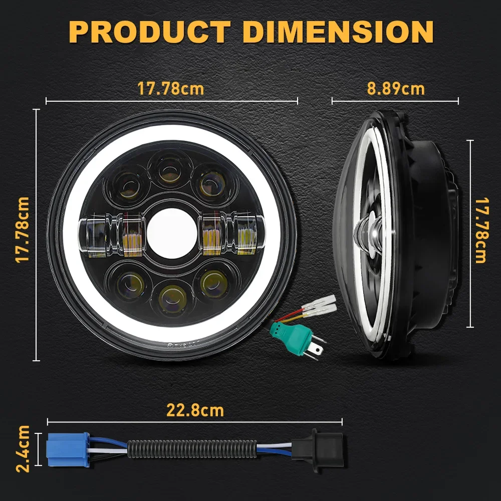 Firedrake R1 7 Inch LED Round Headlamp Gear Angel Eye Wrangler Jeep Off-road Headlight H4 200W 6000K 3500K 130000LM 24V Car Lamp