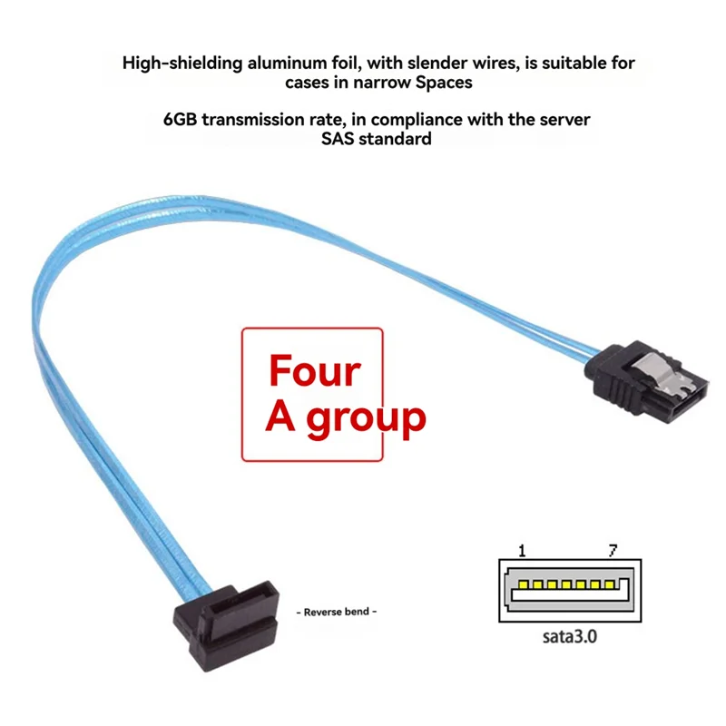 Exquisite-4Pcs Cable de computadora 6Gbps SATA3.0 Cable de transmisión de computadora Cable de disco duro codo recto