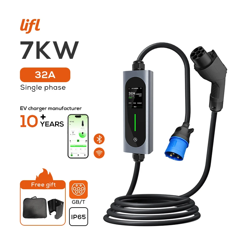 

Portable Single Phase GBT 7KW 32A Electric Vehicle Charger Household Car Mounted Charging Station with LED Display for EV