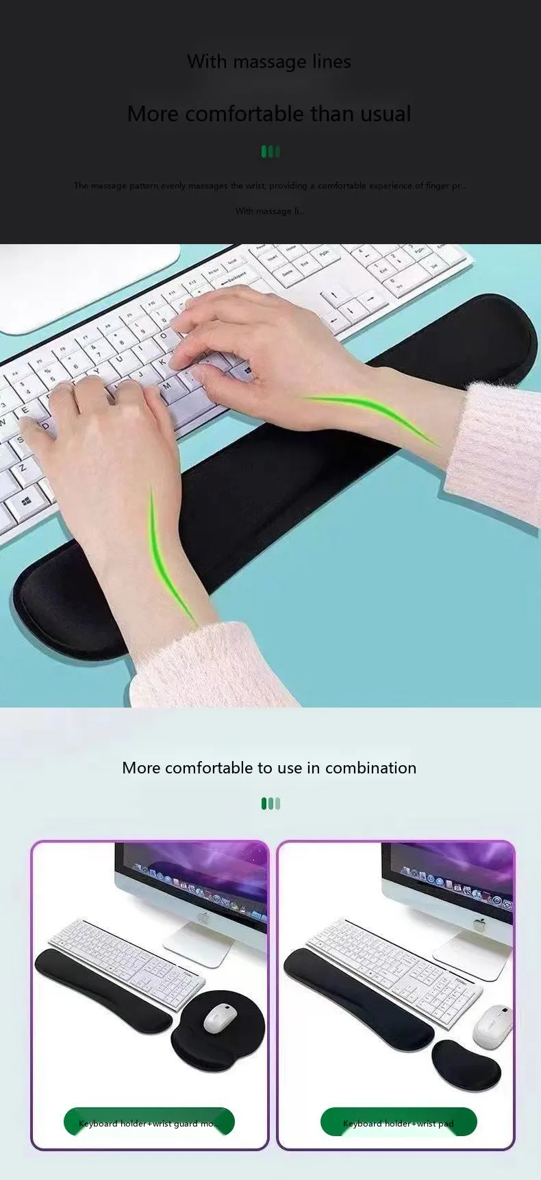 Schaumstoff-Handgelenkauflage, Mauspad, Tastaturauflage, 3-in-1-Set, rutschfeste Schreibtischunterlage, ergonomisch für Büro und Gaming – Detail 4