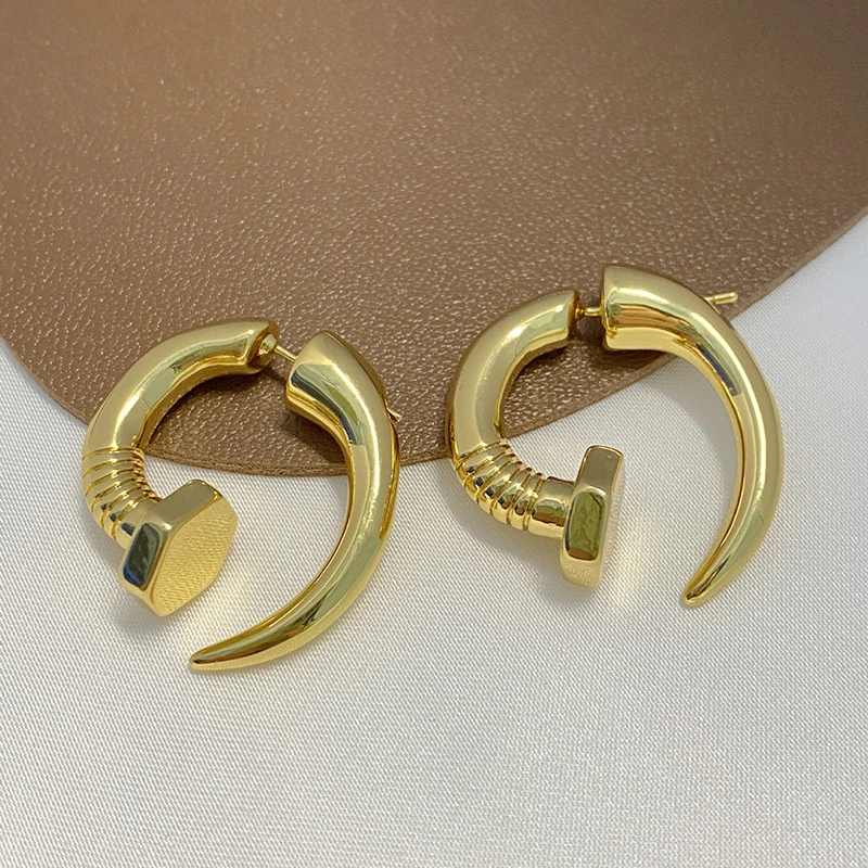 Nail horn hoop earrings for women front back double sides hoop earrings funny creative jewelry unique jewelry 2022 new