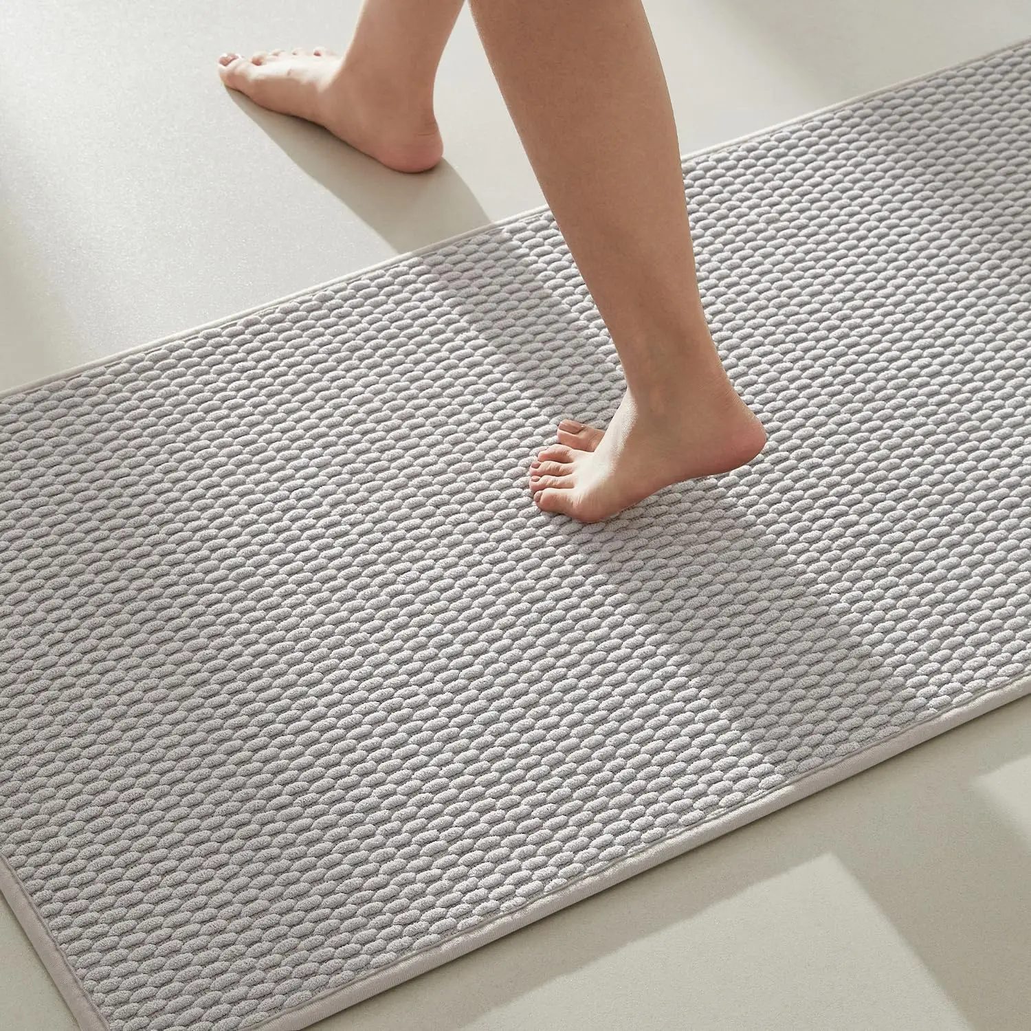 

Long Bath Mat Washable Quick Dry Low Pile Non Slip Runner Rug 24x60 Light Grey
