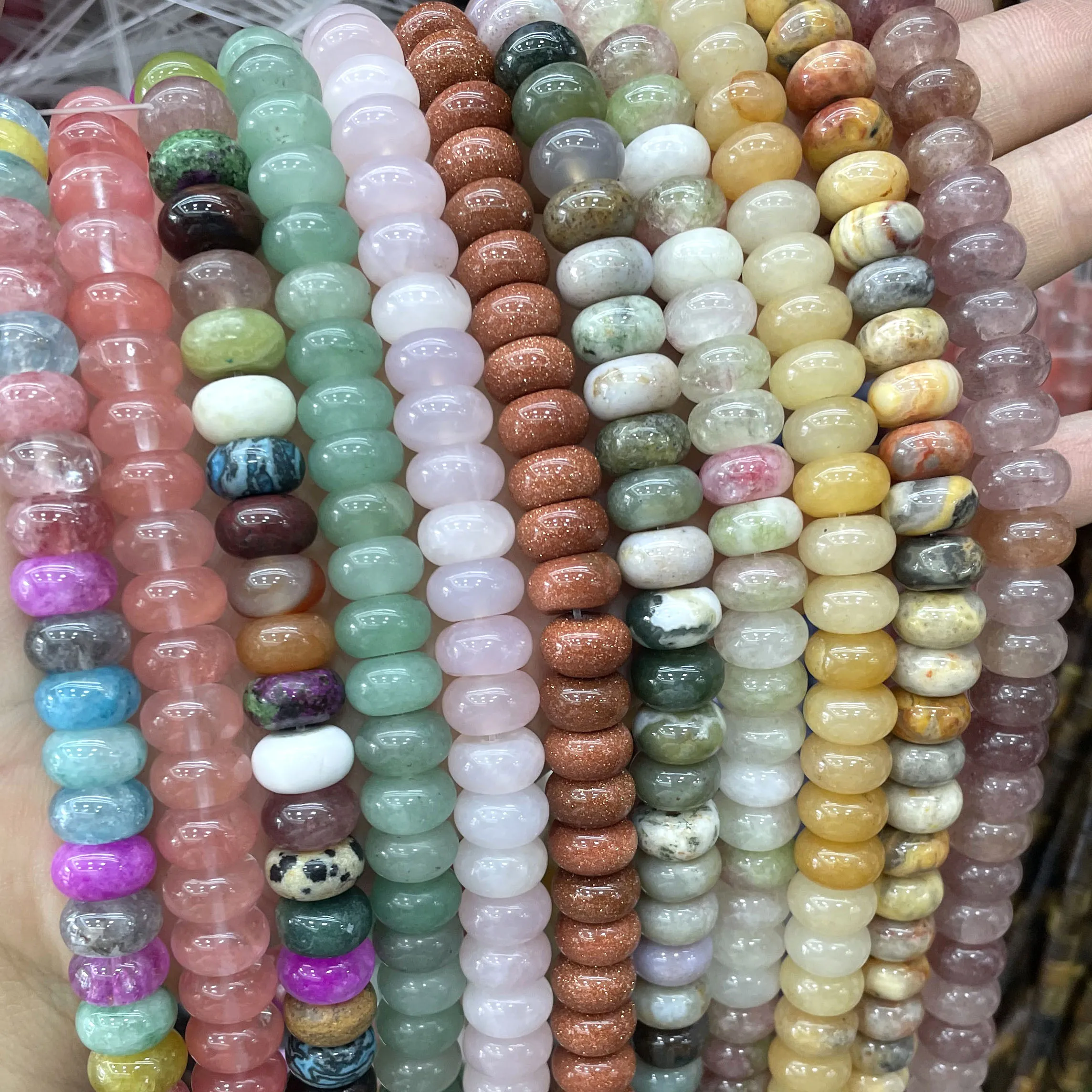 Natural Stone Tiger Eye Quartz Chalcedony Aventurine Flat Rondelle Space Beads For Jewelry Making Diy Necklace Accessories