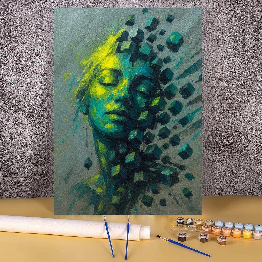 Peinture à l'huile par numéros DIY – Art mural visage déstructuré surréaliste pour salle de jeux ou salon – Cadeau sans cadre