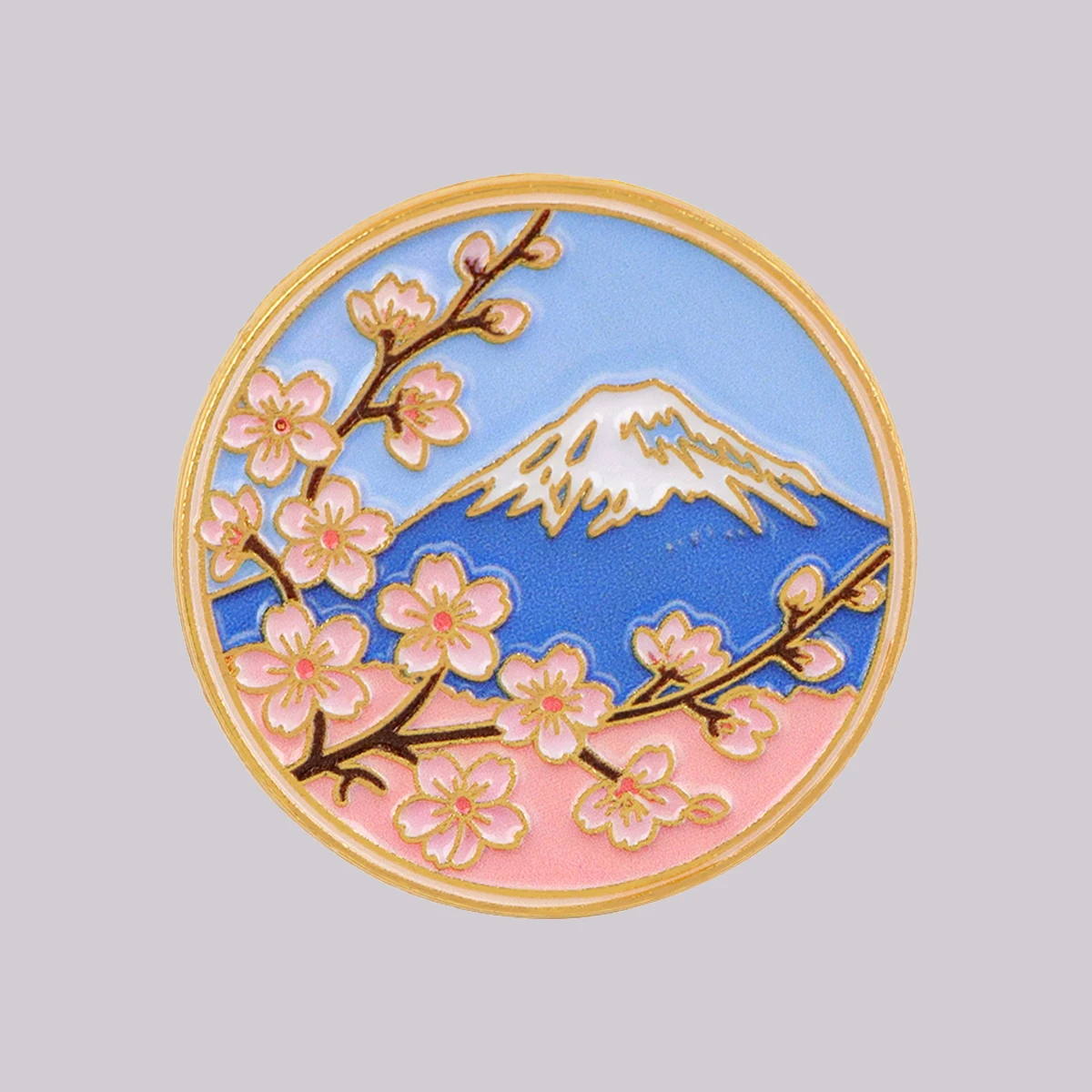 Kirschblüten-Emaille-Anstecknadel, Berg-Brosche, Reversnadel, Abzeichen für Rucksack, Kleidung, Accessoires, Modeschmuck, Geschenke für Freunde