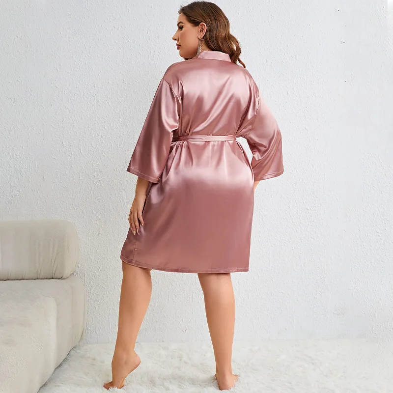 XL-5XL Grande Taille Twinset Robe Ensemble Mariée Peignoir Robe imbibée Femmes Vêtements De Nuit Chemise De Nuit D'été Soyeux Satin Kimono Maison Robe