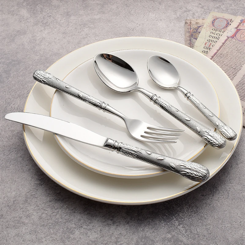 Gold Cutlery Roman Column Style 18/10 stainless steel 304 Classical Flatware Dinnerware Set Silver Service For 1 Drop Shipping