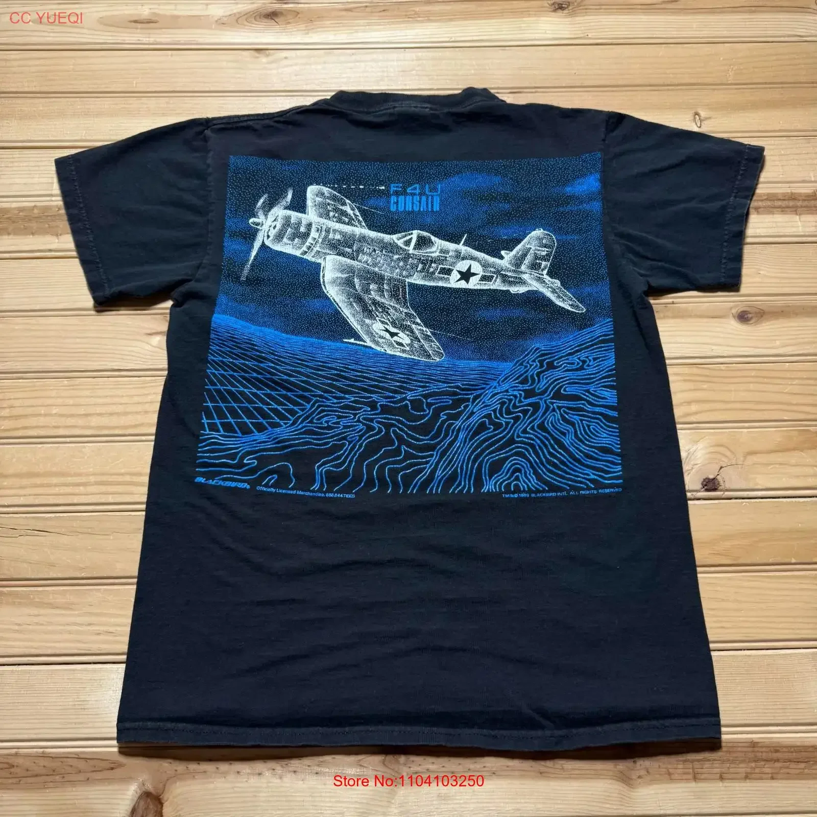Vintage 1989 F4U Corsair Vought Military Plane WW2 Blackbird T Shirt Size Small vintage Washed designer clothes Casual