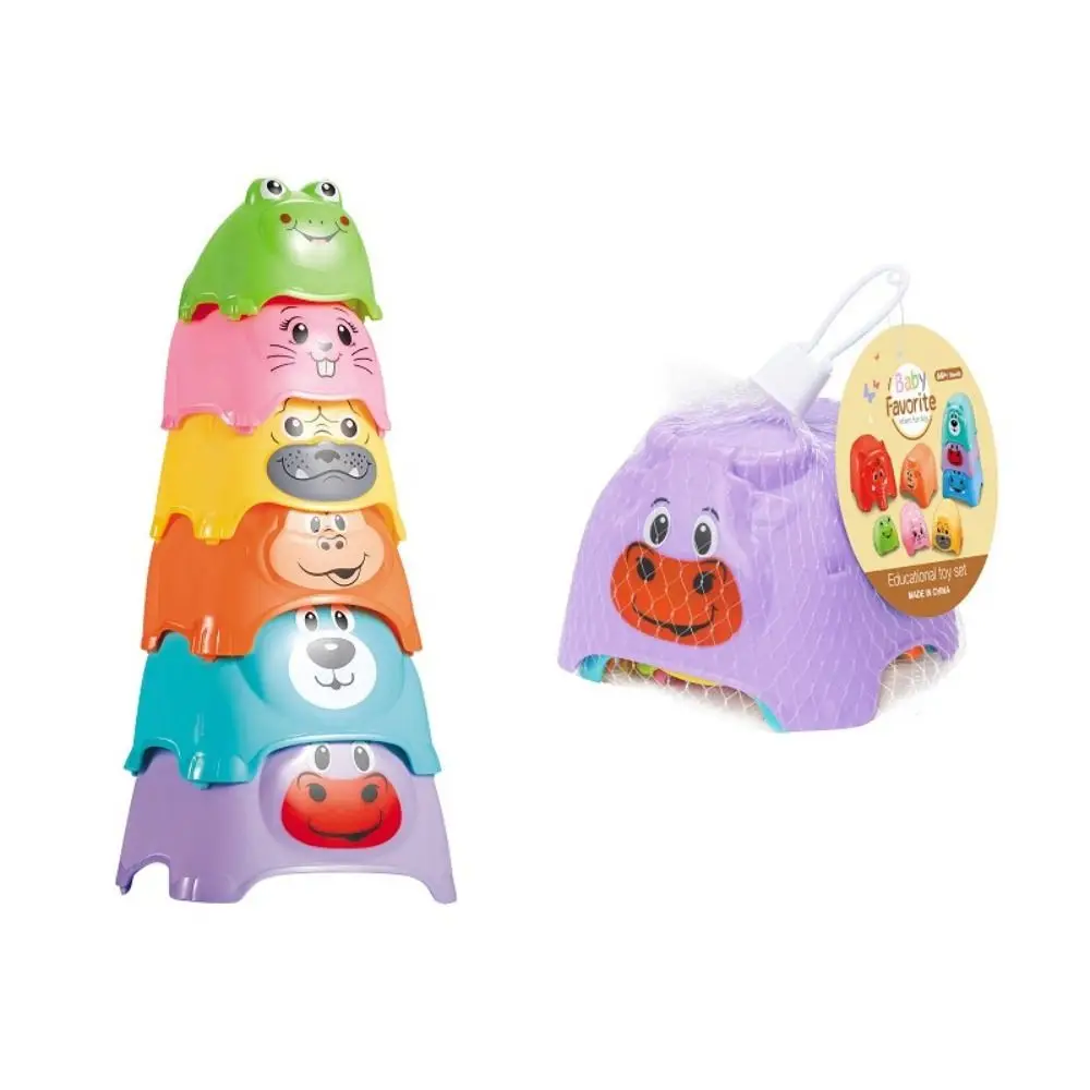 Torre de anillo apilable de oso de dibujos animados, Educación Temprana Montessori, círculo de anidación, bloque de construcción, taza apilable sensorial