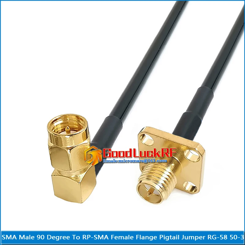 

SMA Male Right Angle to RP-SMA RP SMA Female 4 Hole Flange Chassis Panel Mount Pigtail Jumper RG-58 RG58 3D-FB 50-3 Extend cable