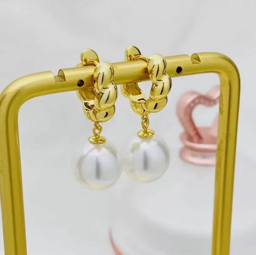 

charming pair of 10-11mm 9-10mm south sea round white pearl dangle earring 925s