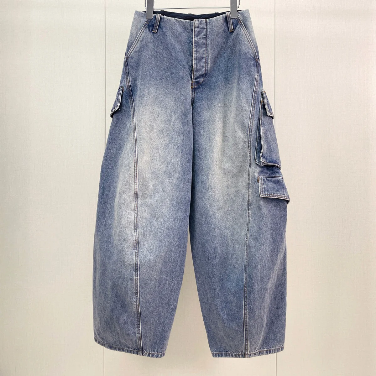 High Quality Women Cargo Jeans Multi Side Pockets Washed Denim Wide Leg Baggy Trousers Casual Bottoms lyt133919