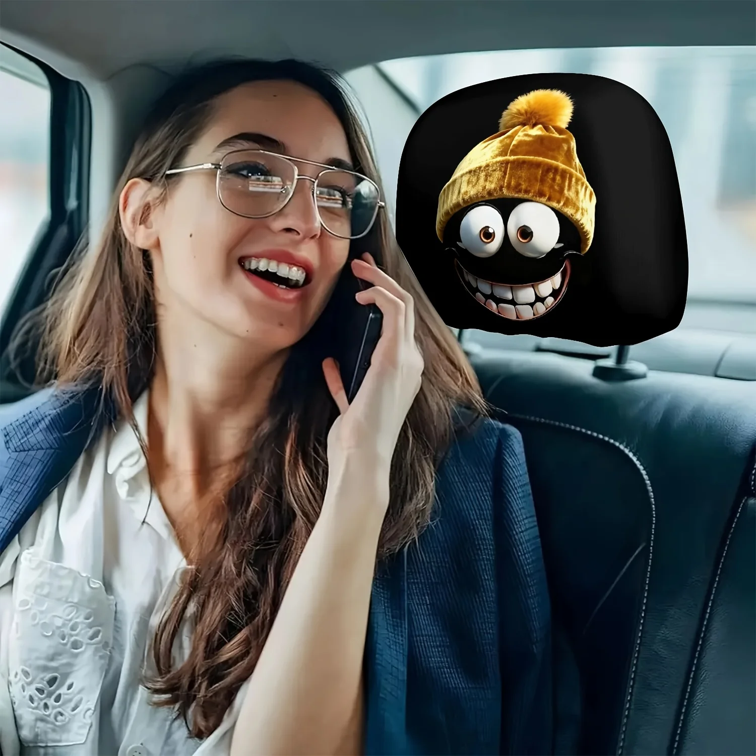 Winter limited edition golden woolen cap General Motors headrest Cover two-piece set, decorative car parts, perfect holiday gift