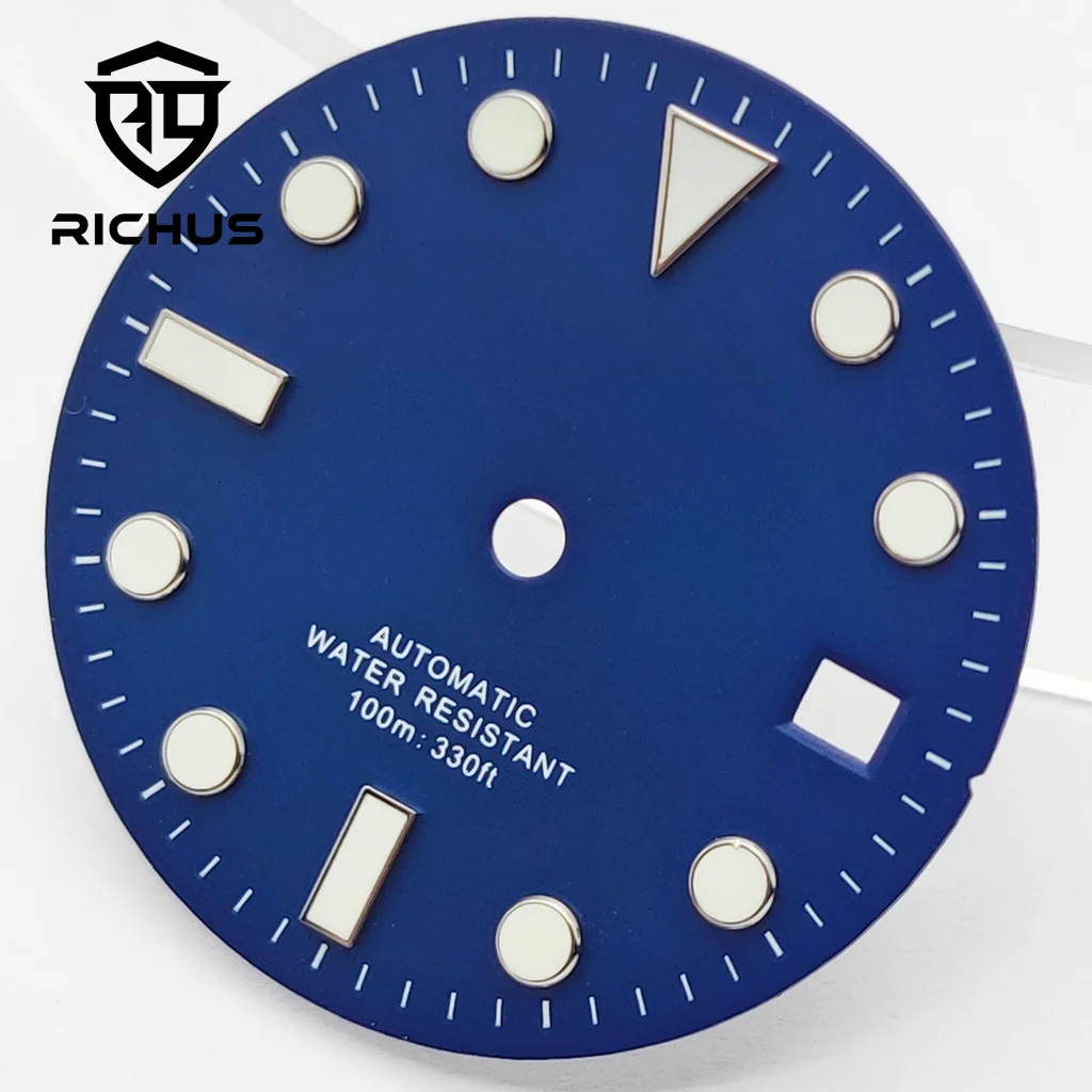 RICHUS 28,5 mm quadrante dell'orologio quadrante nero blu verde luminoso adatto NH34 NH35 NH36 ETA2824 2836 movimento Miyota8215-DG