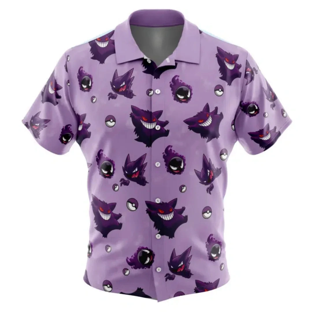 Hot Selling Men's Japanese Trendy Short Sleeved Shirt with Geng Gui Elf Ball Print, Loose and Versatile Hawaiian Style Top